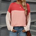 thumbnail image 5 of ATOYSOY Women's Fashion Color Block Pullover Workout Crew Neck Sweatshirts Outwear Loose Tops Retro Casual Cotton Shirts Long Sleeve Tees Fall Winter Pink XXL, 5 of 7