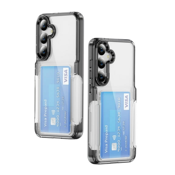 ELEHOLD for Samsung Galaxy S24 Plus Case,Clear Card Holder Kickstand Credit Card Slot Soft TPU Hard PC Slim Bumper Anti-Scratch Shockproof Protective Wallet Case for Samsung Galaxy S24 Plus,Black