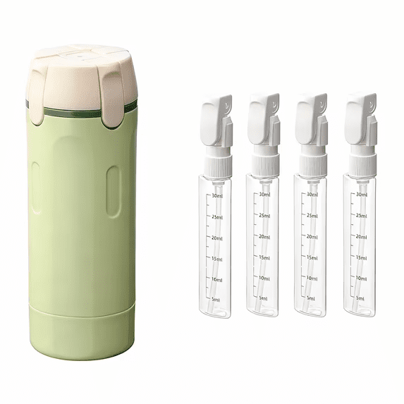 4 Pack 30ml Refillable Fine Mist Spray Bottles with Storage Case, Leak Resistant Hygienic Travel Toiletry Containers for Skincare Liquid Green