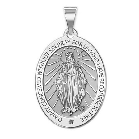PicturesOnGold.com Miraculous Medal Oval Pendant Female Adult- 2/3 inch x 3/4 inch - Sterling Silver