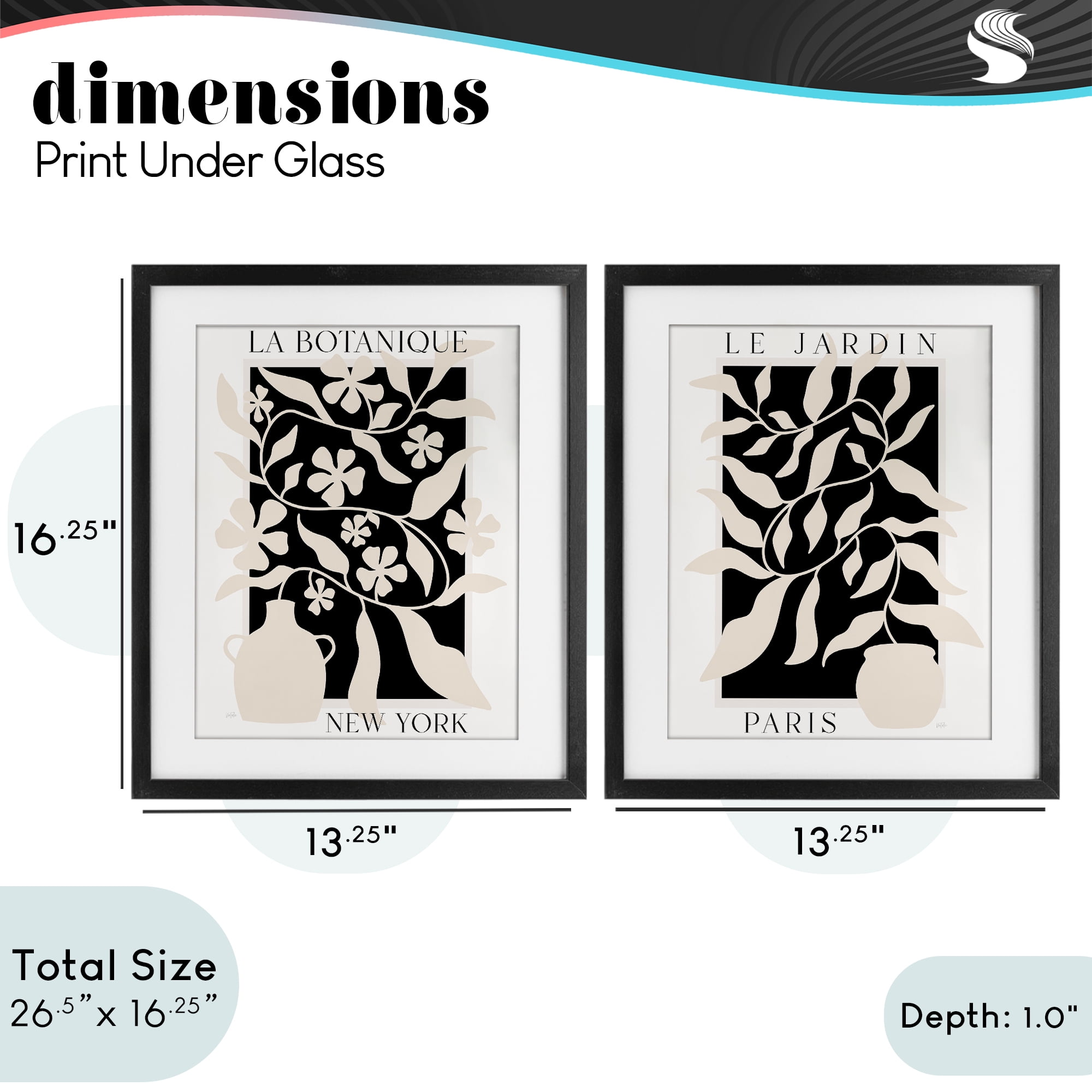 Stupell Industries New York & Paris Botanicals 2 Piece Black Framed Print Under Glass Set, design by Natalie Carpentieri