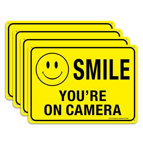 Cartel de aluminio Faittoo Smile You're On Camera de 25 x 18 cm (paquete de 4 unidades)