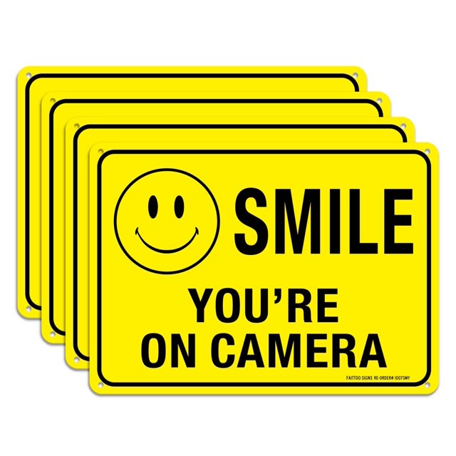 Cartel de aluminio Faittoo Smile You're On Camera de 25 x 18 cm (paquete de 4 unidades)