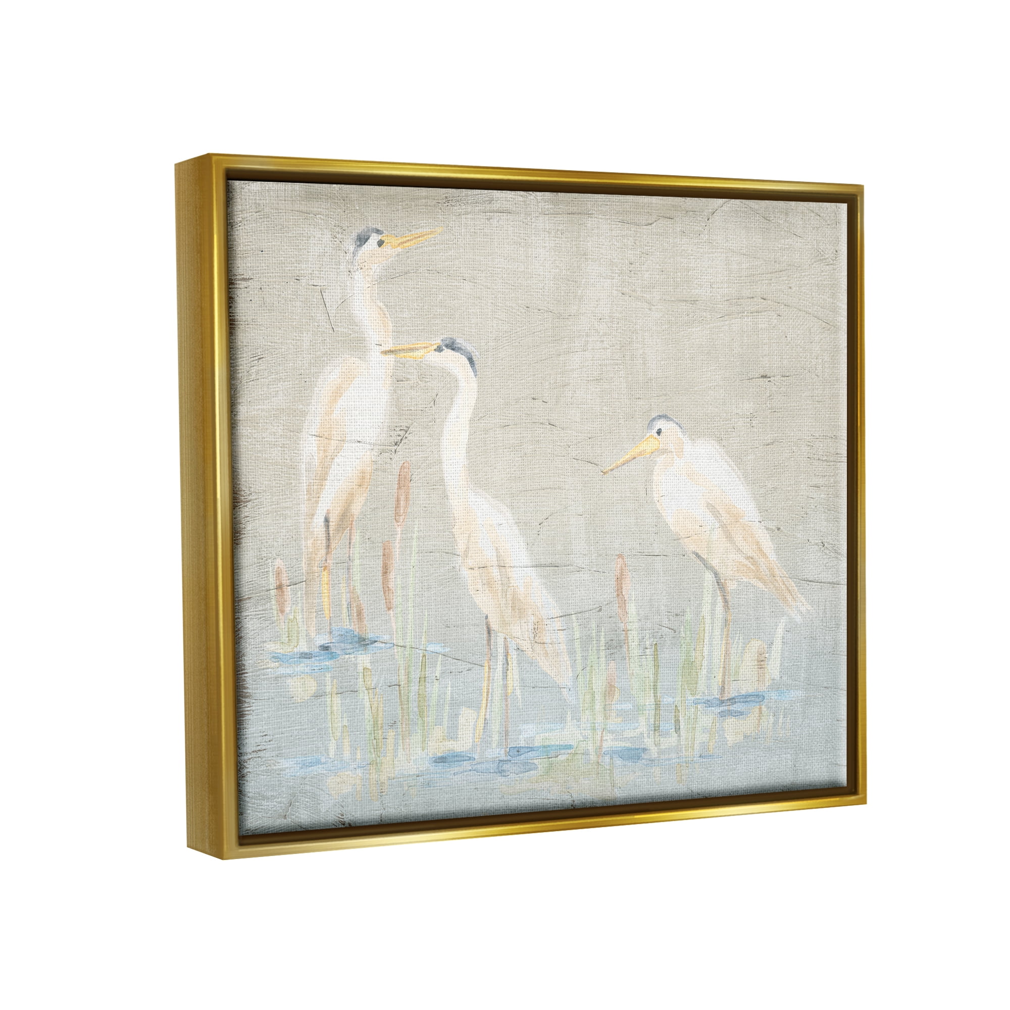 Stupell Industries Rustic Nautical Herons Animals & Insects Painting Gold Floater Framed Canvas Art Print Wall Art, 31 x 25