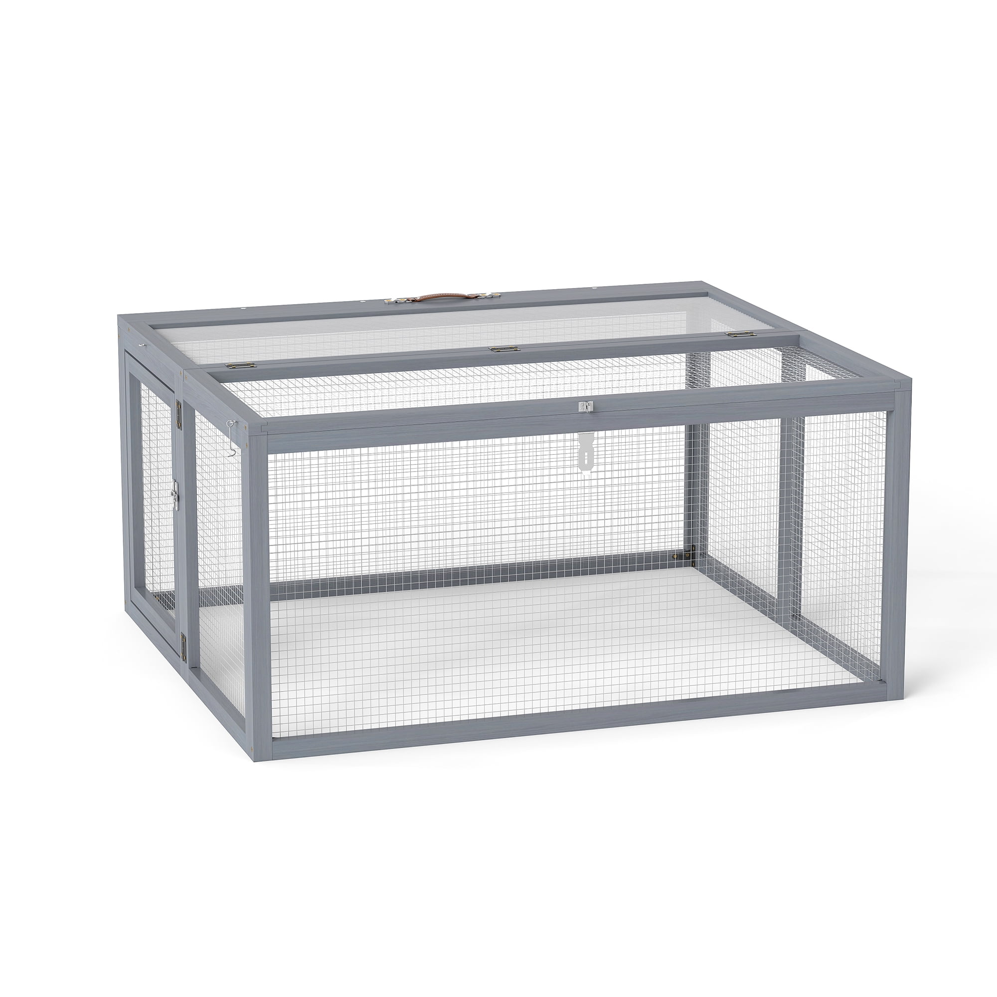 Izzovium Portable Rabbit Hutch with Security Locks, 21.3H Foldable Bunny House, Gray