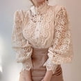 thumbnail image 3 of Women Elegant Lace Trim Shirts Casual Victorian Blouse Long Sleeve Button Down Tops Color XXL, 3 of 8