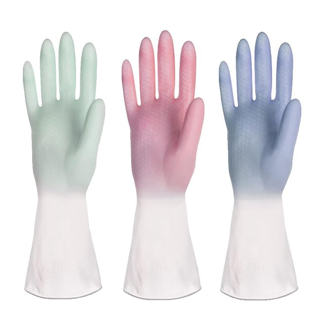 BR Guantes de limpieza de goma - 3 pares, antideslizantes y reutilizables, tamaño mediano para el hogar