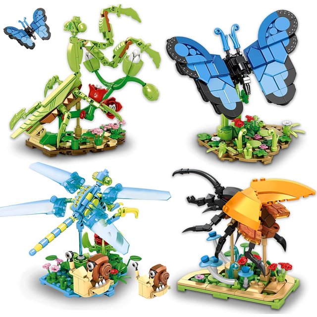 ERDS-Ideas Insect Collection Building Set Compatible with Lego Insects Flowers Sets for Adult Butterfly Beetle Chinese Mantis Dragonfly for Boys Girls Gifts Bugs Building Toys for Nature Lover - 815P