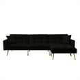 thumbnail image 1 of Aukfa 108" Living Room Sectional Sofa Bed, Velvet Sleeper Sofa, Nailhead Decor, 2 Pillows, Black, 1 of 11