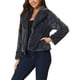 thumbnail image 4 of Abrigo de piel sintética recortado para mujer, chaqueta de invierno de moda, abertura frontal, solapa con muesca, manga larga, abrigo esponjoso, L gris oscuro, 4 of 6