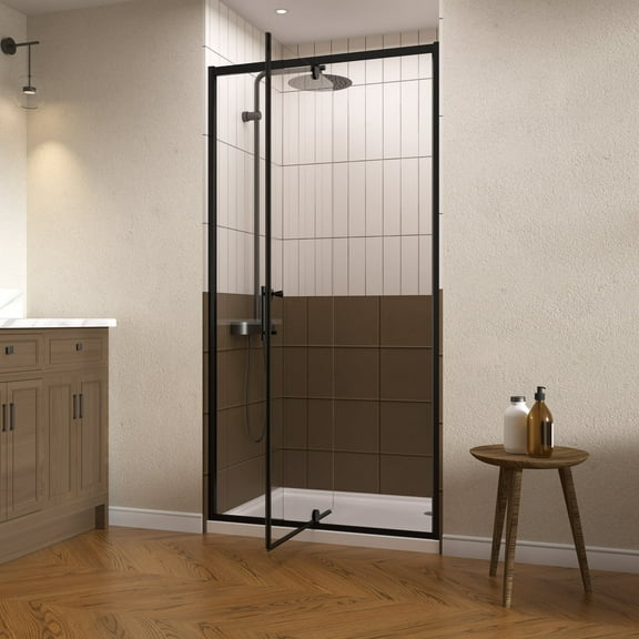 Pivot Shower Door, 32-36" W X 72" H Pivot Swing Glass Shower Door With 1/4"(6mm) Clear SGCC Tempered Glass, Magnetic Closing, Matte Black, ACE