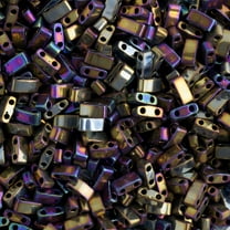 Miyuki Half Tila Cut 5x2.3mm (5.2g) 2-Hole Beads Metallic Purple Gold AB HTL188