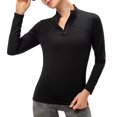 thumbnail image 1 of Camiseta deportiva de manga larga para mujer, polar, cálido, con cremallera en un cuarto, senderismo Abanopi Negro/Pequeña, 1 of 7