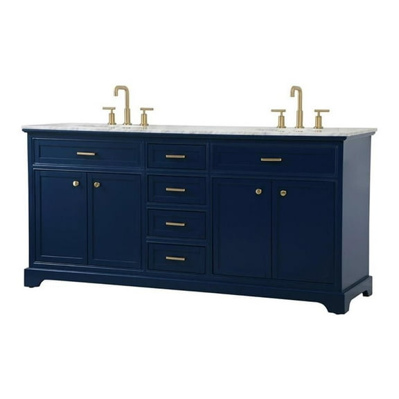 Elegant Decor Americana 72" Metal MDF Marble Double Bathroom Vanity in Blue