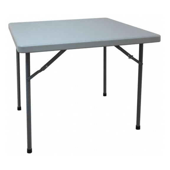 Square Folding Table, 36" W, 36" L, 29" H, Blow Molded Polyethylene Top, Gray