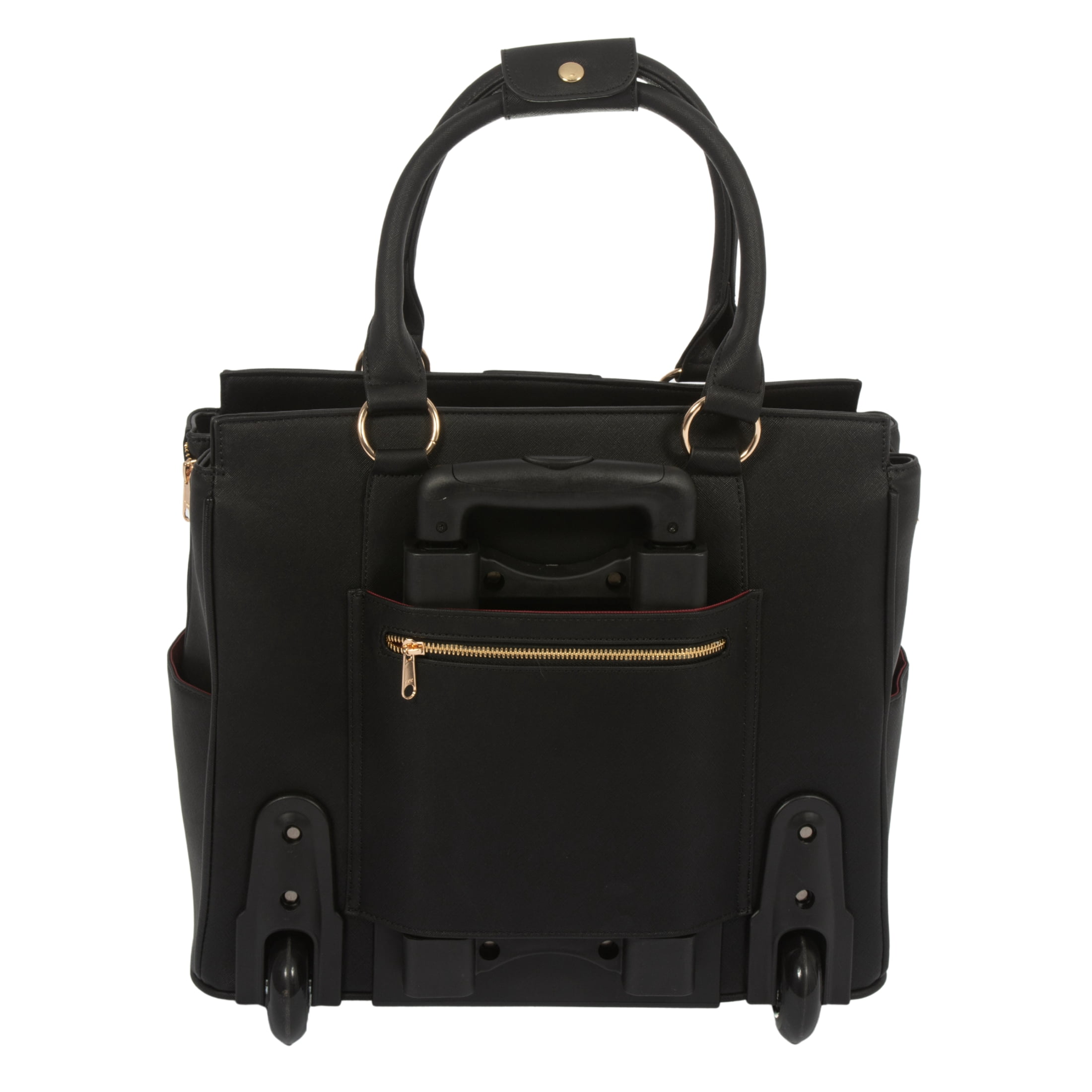 Rolling Laptop Bag for Women | Wheeled Briefcase Fits 17 Inch Laptop | Professional Work Tote for Business Travel | Executive Black Saffiano
