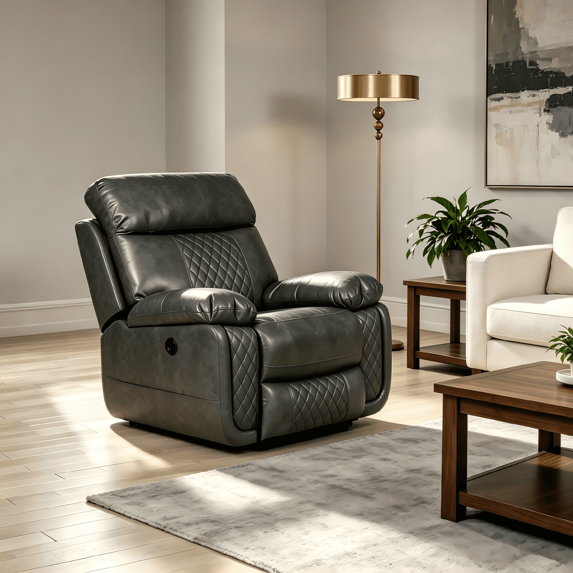 Contemporary Plush Faux Leather Upholstered Living Room Reclining Chair, Grey