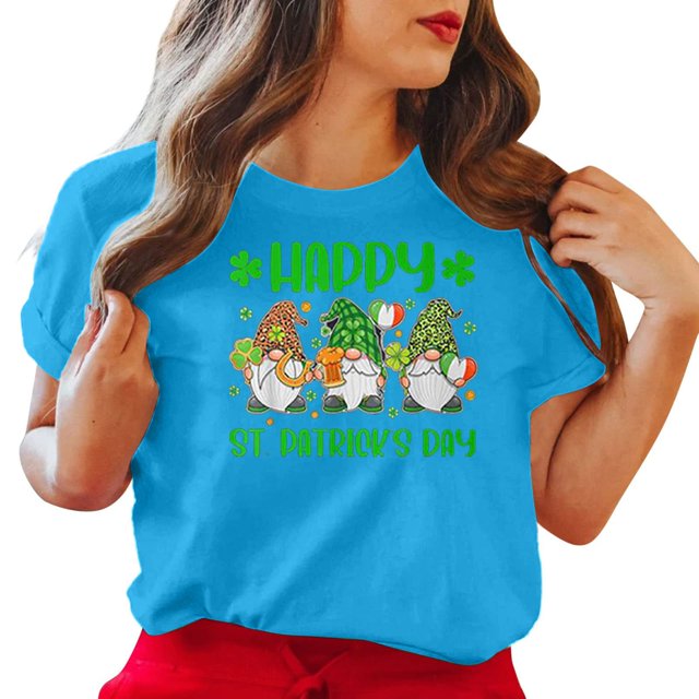 LSLJS Col Rond Saint Patrick's Imprimé à Quatre Feuilles Manches Courtes Décontracté Ample Haut Manches Courtes Col Rond/chemise, Cadeaux pour Femmes
