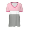 thumbnail image 3 of fatyb Womens V Neck Short Sleeve T-Shirts Color Block Loose Tee Casual Tops Summer Blouses for Women, 3 of 5