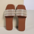 thumbnail image 7 of Narveanno Women's Pearl Decor Square Toe Sandals Leather Open Toe Flat Slip On Slides Brown 9.5, 7 of 7