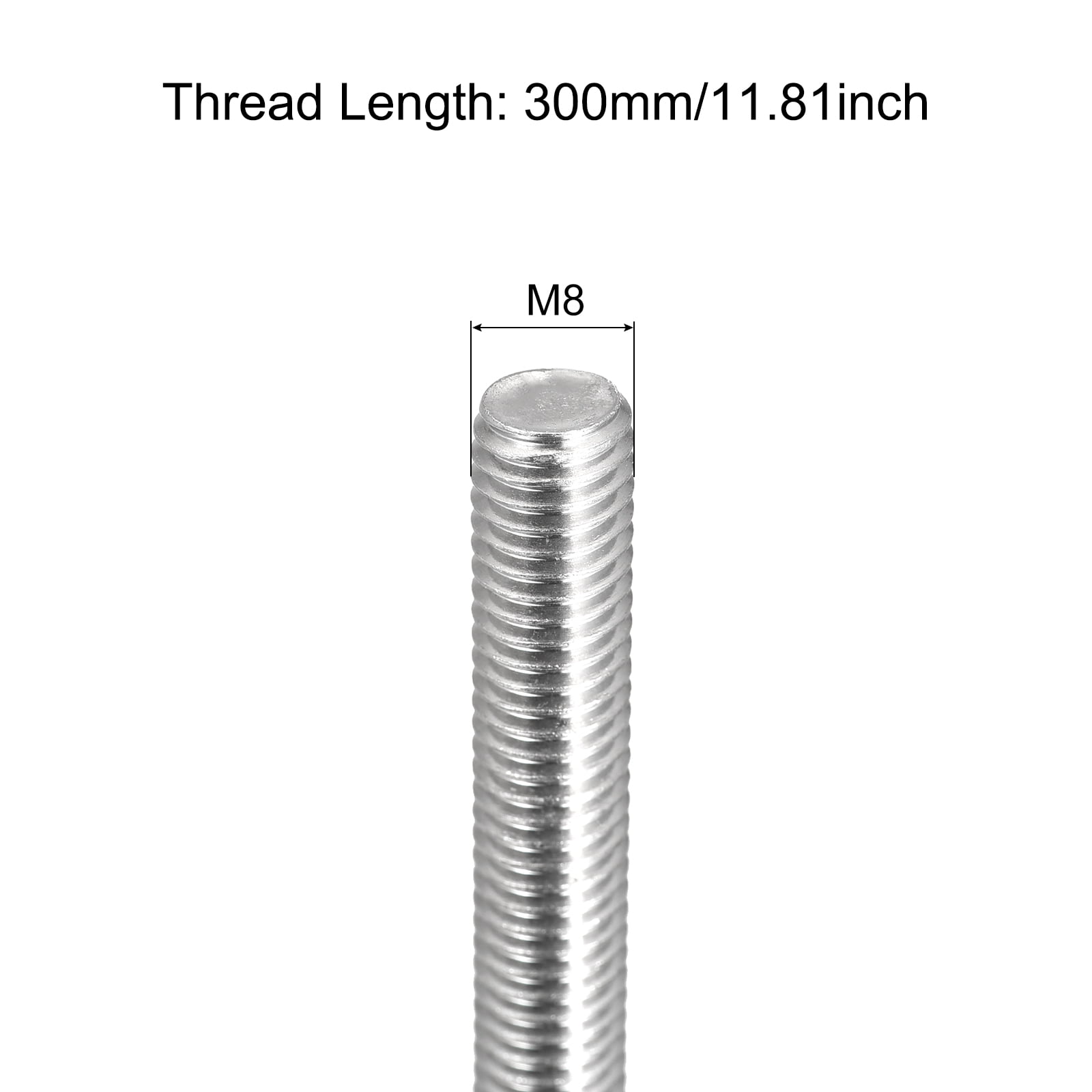 Fully Threaded Rod M8 x 300mm 1.25mm Pitch 304 Stainless Steel Right Hand 10pcs