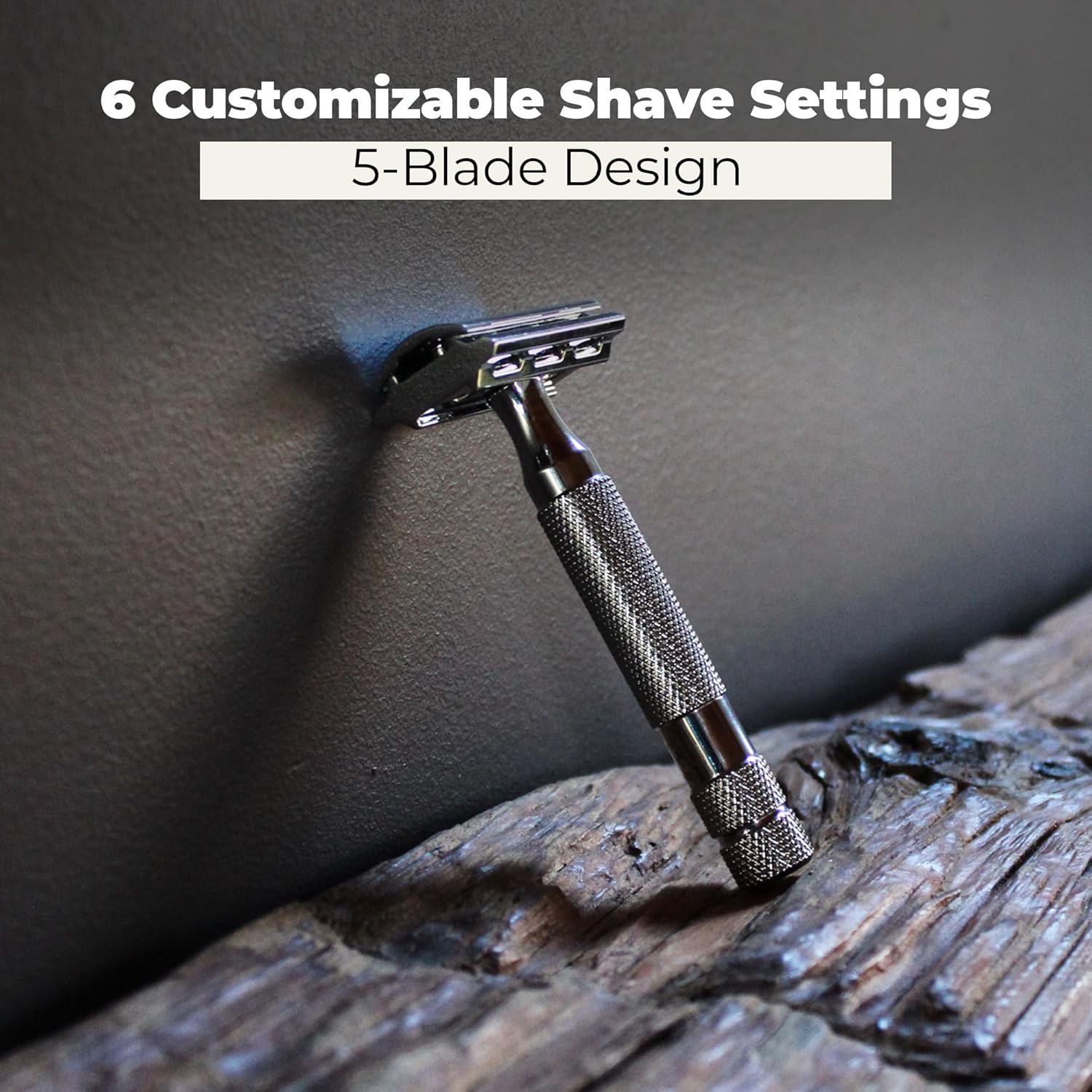 Rockwell Razors 2C Adjustable Double Edge Safety Razor for Men with 5 Razor Blades, Gunmetal Chrome