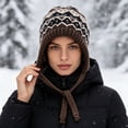 thumbnail image 3 of Winter Hat for Women Thick Knit Cozy Winter Ski Hat with Ear Covers，Vintage Pattern, 3 of 9