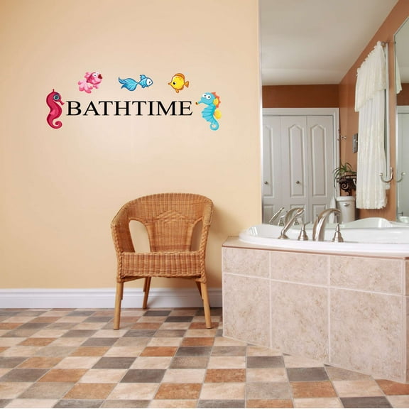 BATHTIME Beautiful School Of Fish Mermaid Dolphin Colorful Fish Salt Water Princess Creatures Seahorse Queen Sweet Unicorn Lovely Dream Holiday Decorating Wall Decal Sticker - Size: 10 In X 3 In