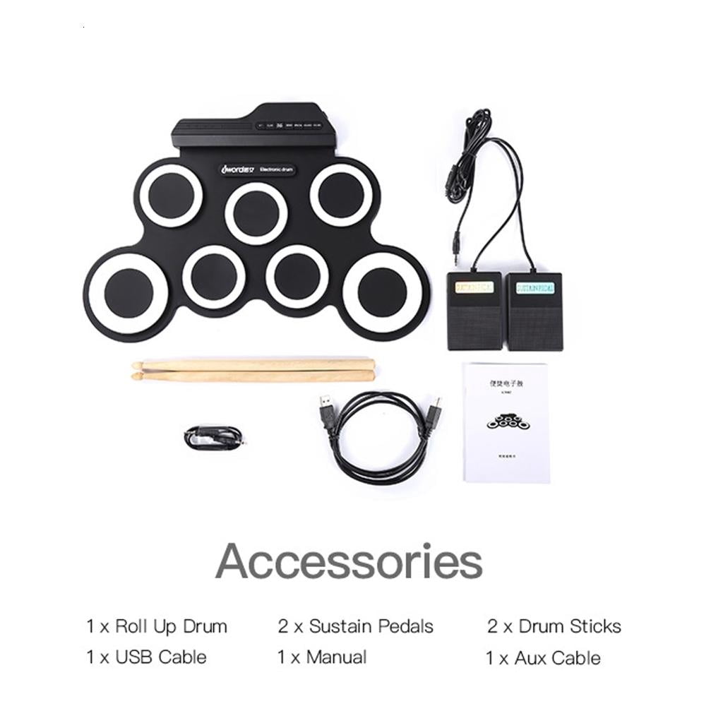 Yihuala Foldable Electronic Rolls Up Drum Set Practice Pads with Foot Pedals and Sticks Digital Electric Drum Kits for Beginners