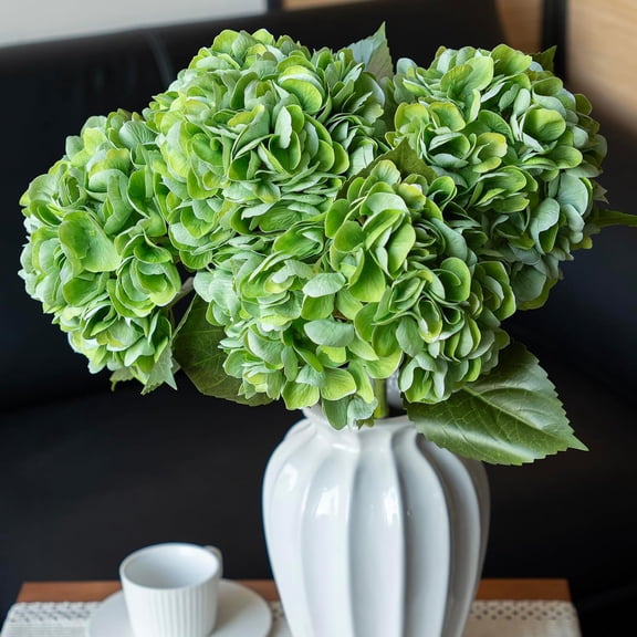 4 Pcs 22.4" Real Soft Touch Artificial Hydrangea Flowers – Latex Long Stem Faux Flowers for Home Decor, Wedding Centerpieces, Party, Living Room Bouquets Centerpieces Green