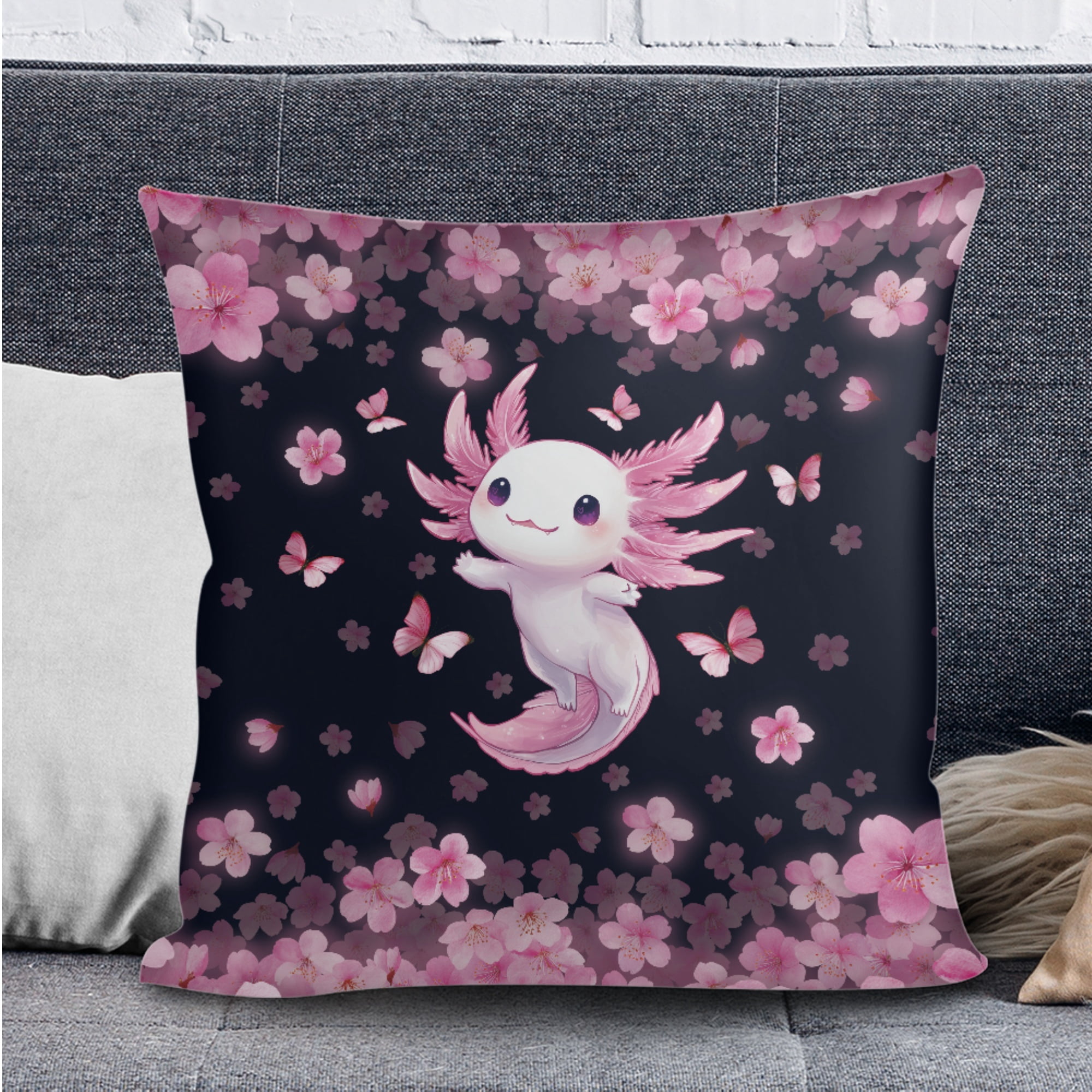 FOR U DESIGNS Axolotl Cherry Blossom Print 3 Pcs RV Dinette Cushion Covers Elastic Camper Seat Covers with Pillowcase, Stretch Loveseat Sofa Chair Cover Furniture Protector for RV Camper Bench