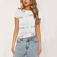 thumbnail image 2 of Fesfesfes Essentials Shirt Women's Solid Lace Patchwork Short Sleeved Round Neck T-shirt Women's Short Sleeved Round Neck Top/shirt T Shirts for Women M(US:6), 2 of 4