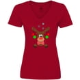 thumbnail image 3 of Inktastic Cute Christmas Reindeer with Red Nose, Ornaments and Bow Tie Women's V-Neck T-Shirt, 3 of 5
