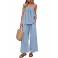 thumbnail image 3 of Laqbezok Women's 2-Piece Summer Set, Sexy Strapless Tube Top and High Waisted Wide Leg Pants Outfit, Casual Solid Color Lounge Tracksuit with Pockets, 3 of 5