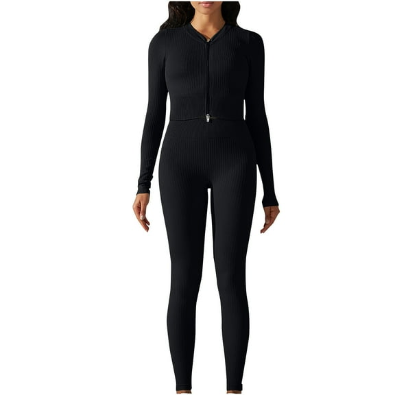 Scyoekwg Workout Outfits for Wome n Fashion Fall Outfits Solid Color Crewneck Long Sleeve Coats Sports Outfits Loose Casual Sweatsuits (Black,M)