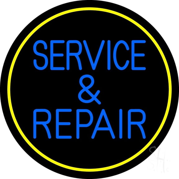 Blue Service And Repair Yellow Border LED Neon Sign 18 x 18 - inches, Clear Edge Cut Acrylic Backing, with Dimmer - Bright and Premium built indoor LED Neon Sign for automotive store, and mall.
