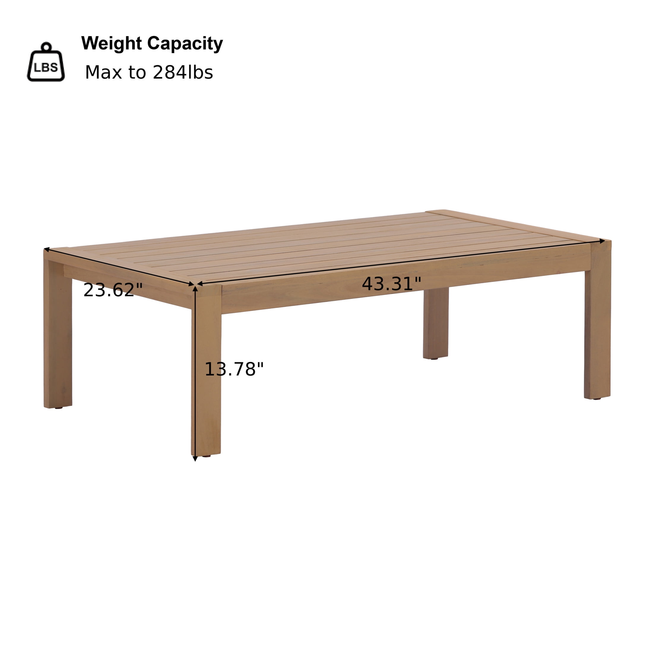 Christopher Knight Home 43.31" Outdoor Coffee Table with Slatted Water-Draining Top, Light Teak
