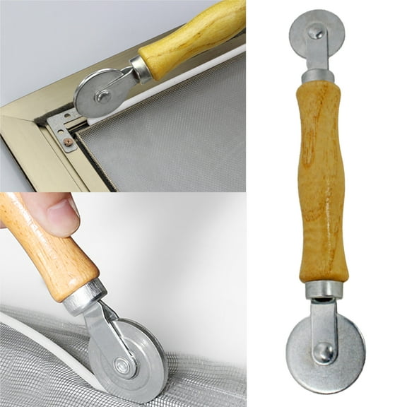 Walbest Screen Rolling Tool, Screen Spline Roller Tool for Installing Window and Door Screens - Wooden Handle and Steel Wheel (Dia 1.57/ 1.3 Inch)