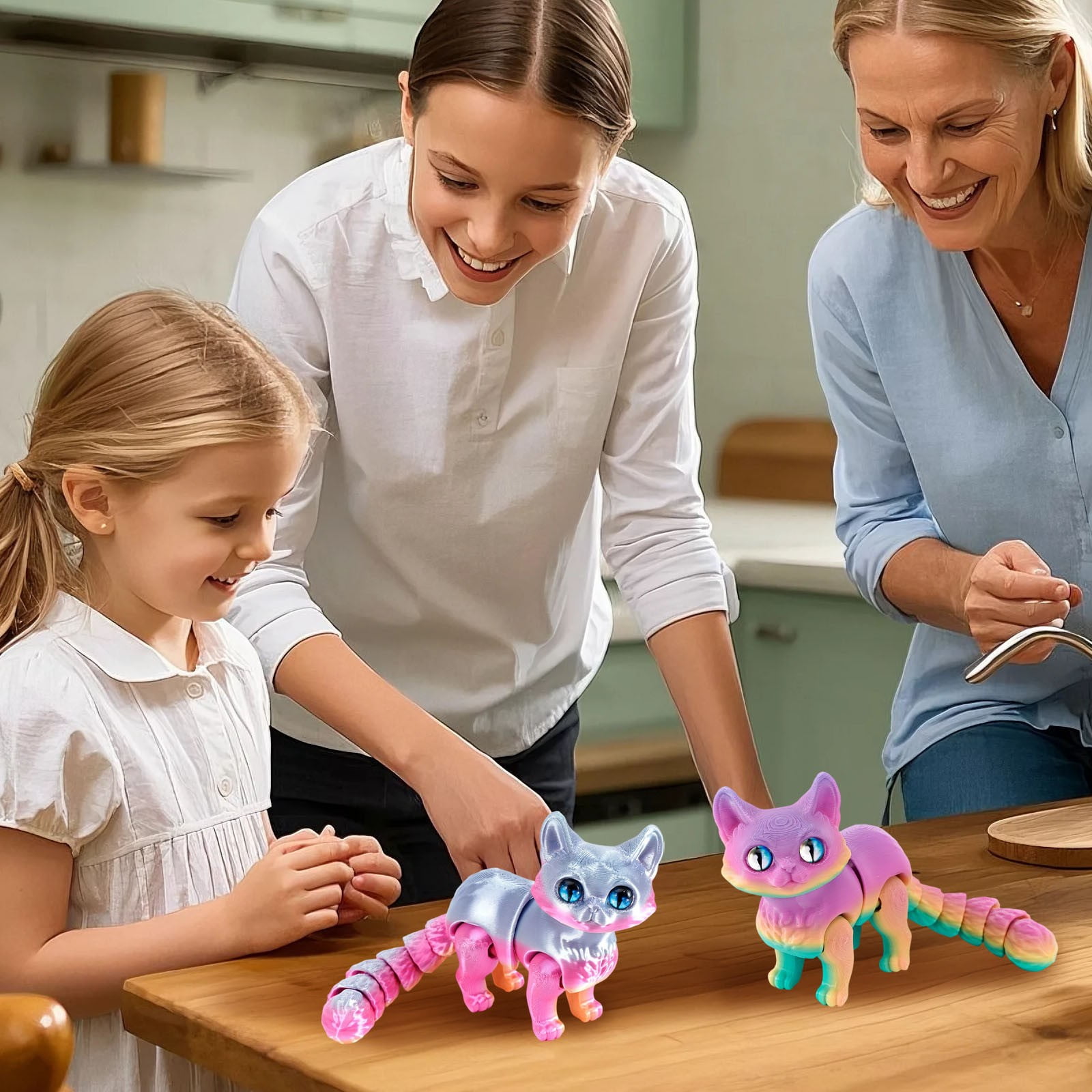 Jkkant Jouet pour Chat Articulé Imprimé 3D, Décoration de Bureau Mobile pour Adultes, Jouet Anti-Stress Mignon en Forme d'Animal, Modèle d'Impression 3D
