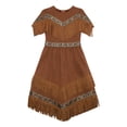 thumbnail image 3 of Moggemol Robe de Princesse pour Filles Manches Courtes en Faux Suède Franges Spectacles de Scène Fête Danse Marron Foncé 14, 3 of 7
