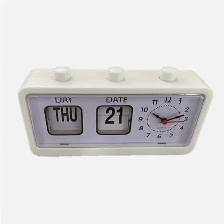 Mechanical Alarm Clock Novelty Flip Desktop Digital with Calendar Home Decor Retro Decor,White