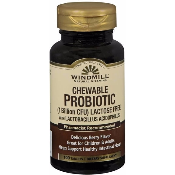 Windmill Chewables Probiotic Lactose Free Tablets, Berry 100 ea