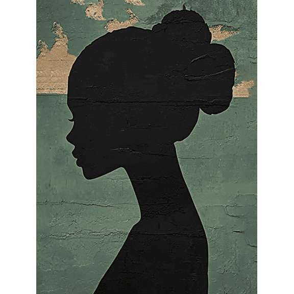 Black Woman Silhouette Canvas Wall Art，Suitable for Living Room，Bedroom，Bathroom，Office，and Dining Room Decoration.
