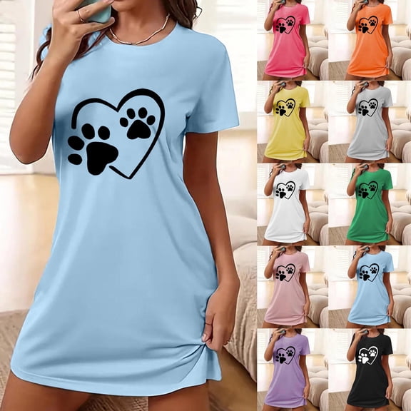 Zorckvet Womens Nightgowns Soft Night Shirts Sleep Shirts Loose Short Sleeve Womens Cute Print Sleepshirt