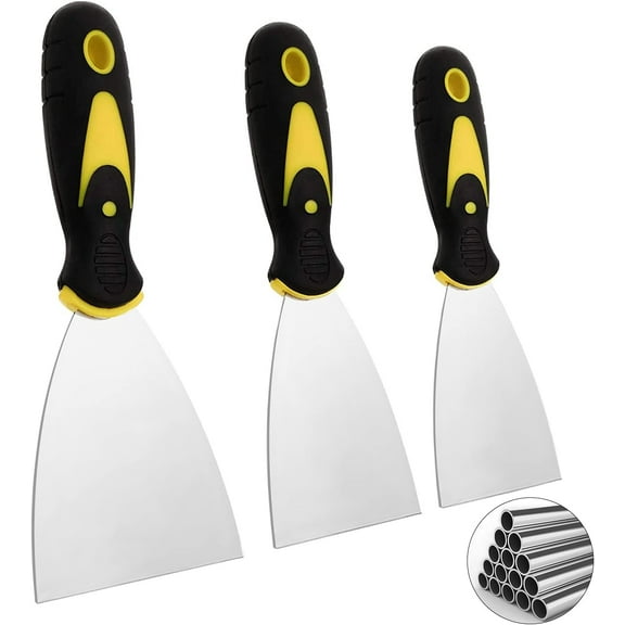 3 Pcs Stainless Steel Putty Knives Paint Scraper Tools with Plastic Handle, Filling Knife Set for Walls (2, 3, 4 Inches)