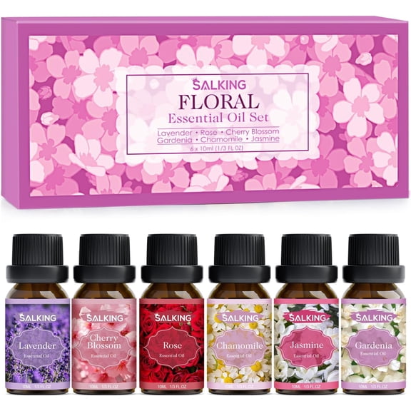 Floral Essential Oils Set, Premium Pure and Natural Essential Oils, Fragrance Oil Scented Oils for Oil Diffusers 6 x 10 ML - Lavender, Rose, Jasmine, Cherry Blossom, Gardenia, Chamomile