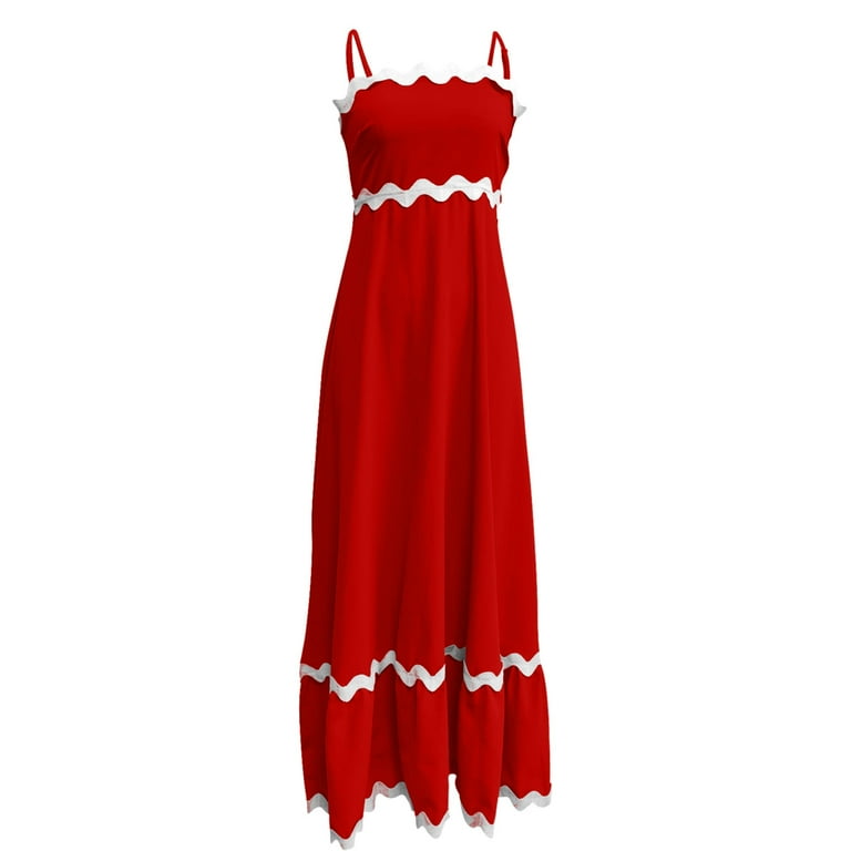 Cagogo Ladies Summer Sleeveless Spaghetti Strap Homecoming Dresses Plus Size  Striped Tiered Swing Aline Flowy Maxi Long Dresses Square Neck Cute White  Vestidos Casuales Para Mujer