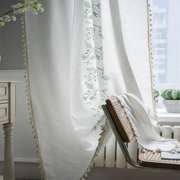 AIGIA Boho Curtains for Bedroom Living Room Light Filtering Country Farmhouse Vintage Chic Tassels Hollow Window Treatment Bohemian Drape 1 Panel