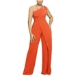thumbnail image 2 of Gaecuw Dressy Jumpsuits for Women Sleeveless Cold Shoulder One Shoulder Overall Band Collar Solid Onesie One Piece Outfits Loose Baggy Long Pants High Waisted Wide Leg Summer Romper Ankle Length, 2 of 6