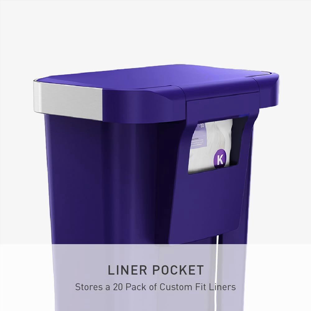 simplehuman 12 gal Plastic Rectangular Kitchen Step Trash Can With Liner Pocket, Indigo